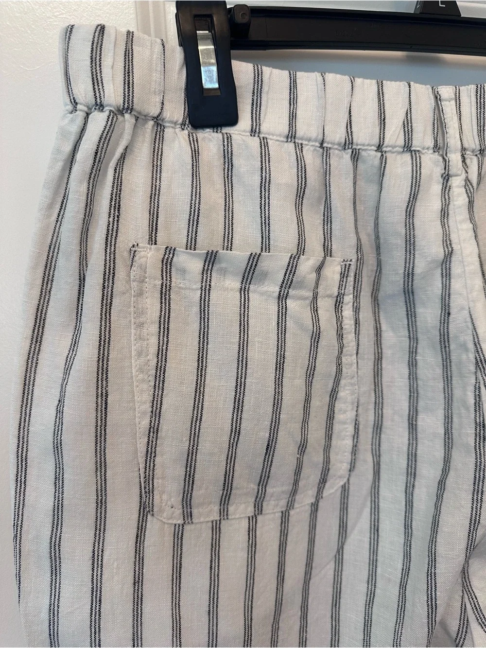 Quince 100% European Linen Pants Oatmeal Black Stripe Quiet Luxury Size Large